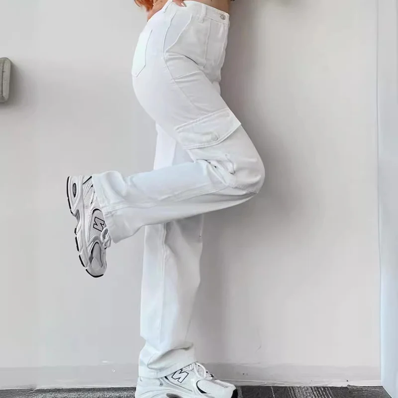 Damen Cargohose mit hoher Taille, geradem Bein und aufgesetzten Pattentaschen Nord Taschen