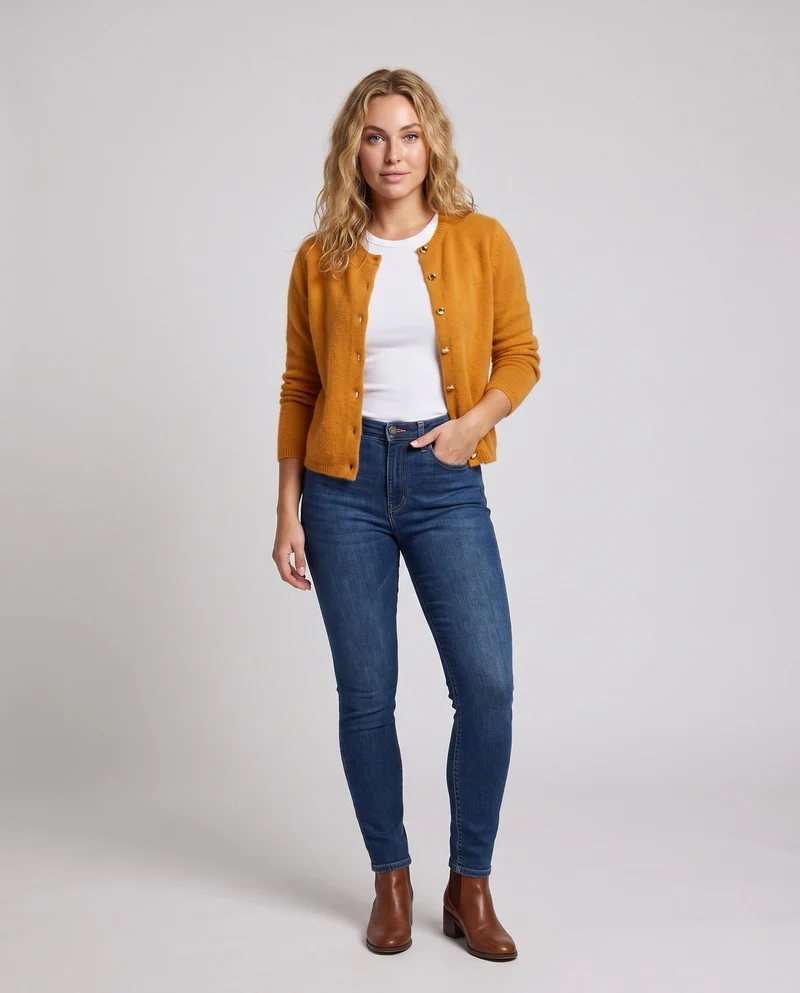 Damen Feiner Wollmix‑Knopfcardigan mit dekorativen goldfarbenen Druckknöpfen Nord Taschen
