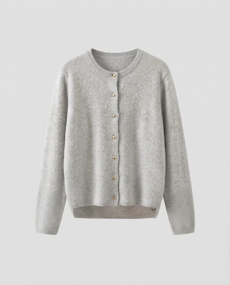 Damen Feiner Wollmix‑Knopfcardigan mit dekorativen goldfarbenen Druckknöpfen Nord Taschen