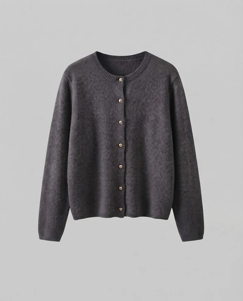 Damen Feiner Wollmix‑Knopfcardigan mit dekorativen goldfarbenen Druckknöpfen Nord Taschen