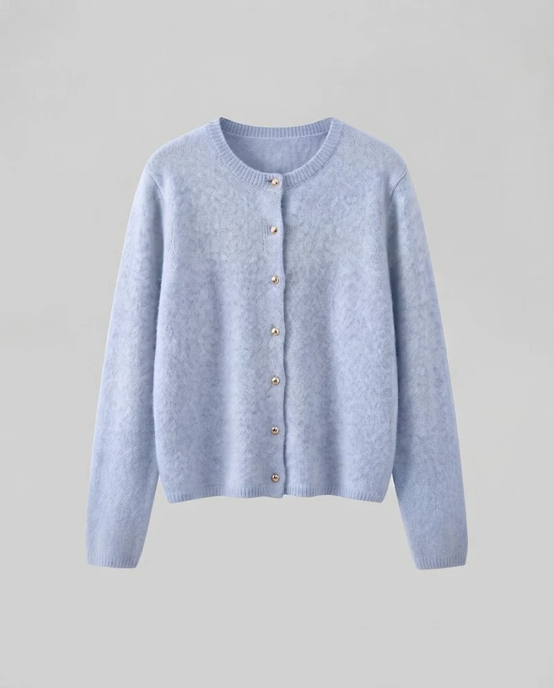 Damen Feiner Wollmix‑Knopfcardigan mit dekorativen goldfarbenen Druckknöpfen Nord Taschen