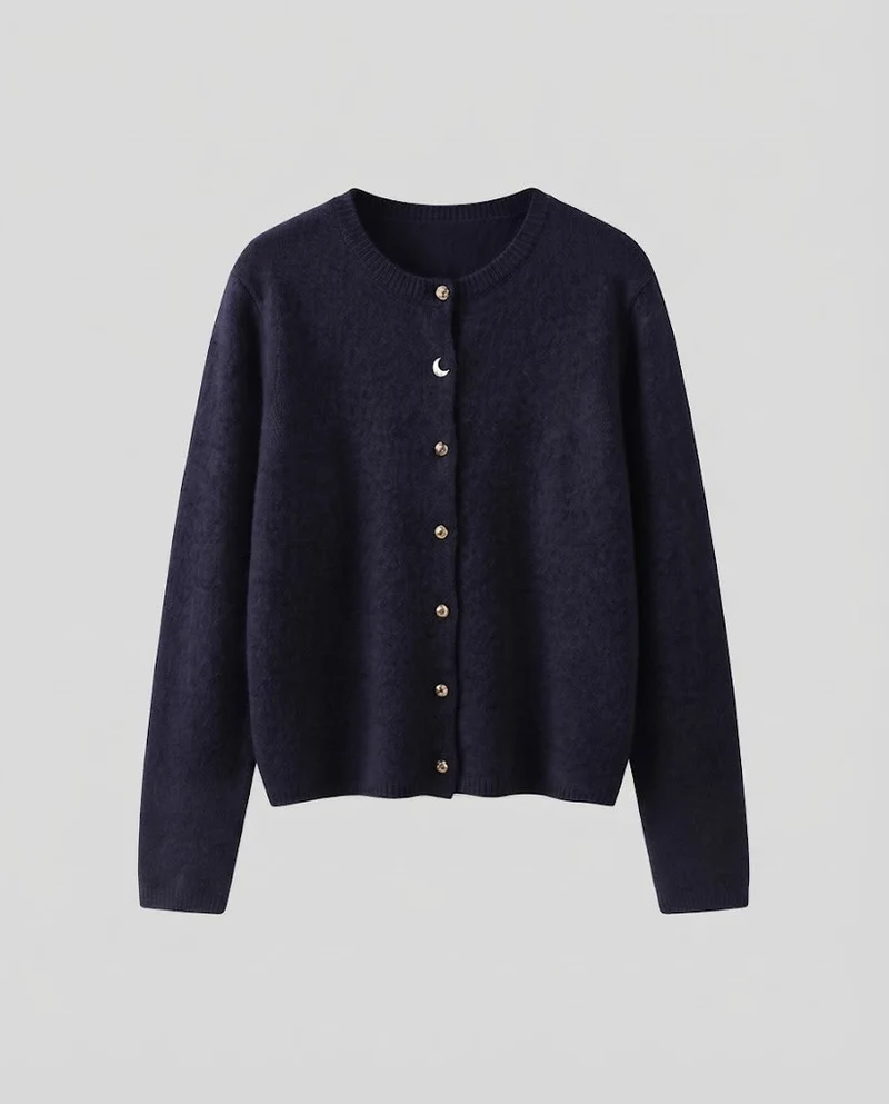 Damen Feiner Wollmix‑Knopfcardigan mit dekorativen goldfarbenen Druckknöpfen Nord Taschen