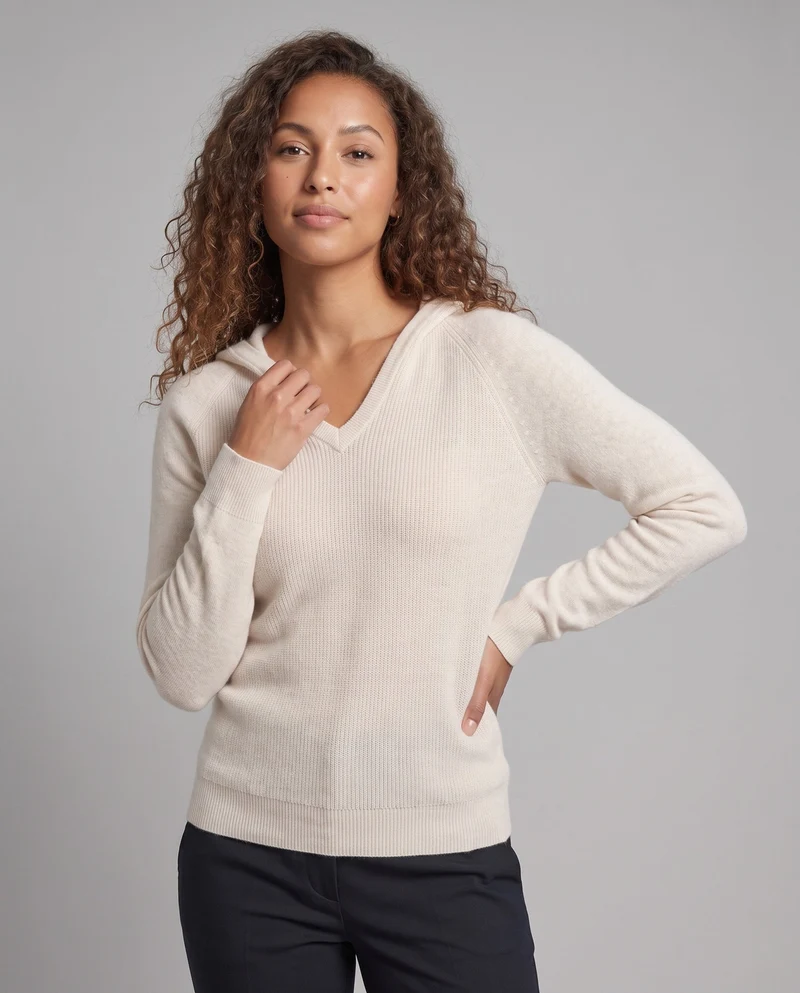 Damen Feiner Wollmix-Pullover mit sanftem V-Ausschnitt und kaschmirähnlicher Weichheit Nord Taschen