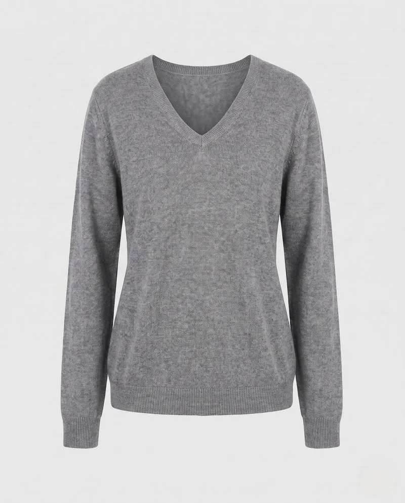 Damen Feiner Wollmix-Pullover mit sanftem V-Ausschnitt und kaschmirähnlicher Weichheit Nord Taschen