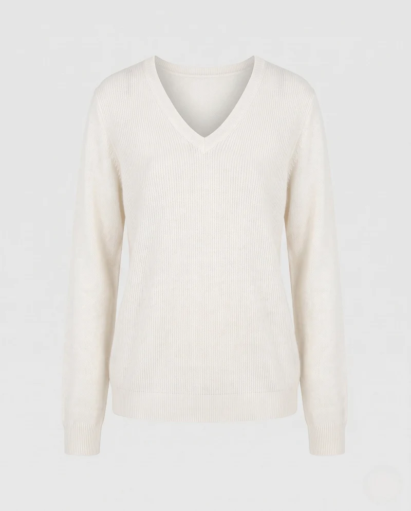 Damen Feiner Wollmix-Pullover mit sanftem V-Ausschnitt und kaschmirähnlicher Weichheit Nord Taschen