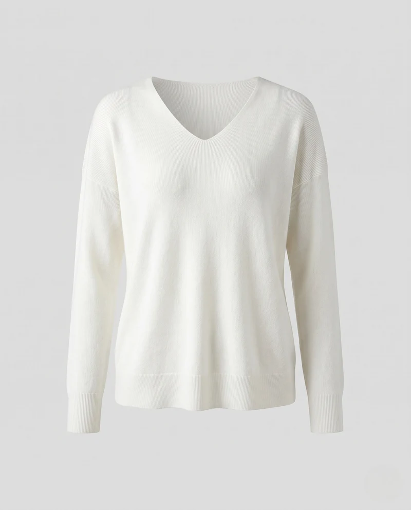 Damen Feiner V‑Ausschnittpullover in Kaschmir‑Optik mit schmaler Schulterpartie Nord Taschen