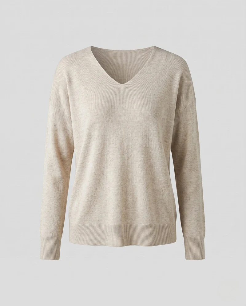 Damen Feiner V‑Ausschnittpullover in Kaschmir‑Optik mit schmaler Schulterpartie Nord Taschen
