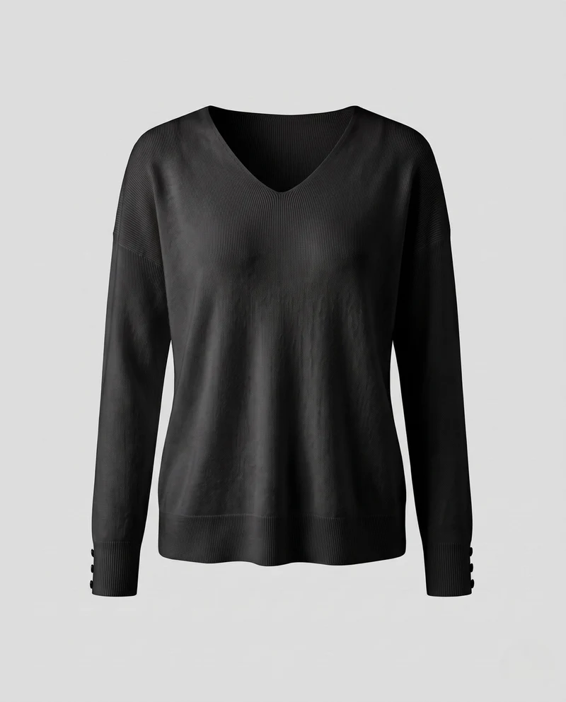 Damen Feiner V‑Ausschnittpullover in Kaschmir‑Optik mit schmaler Schulterpartie Nord Taschen
