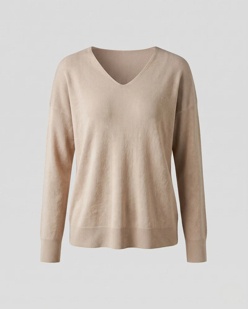 Damen Feiner V‑Ausschnittpullover in Kaschmir‑Optik mit schmaler Schulterpartie Nord Taschen