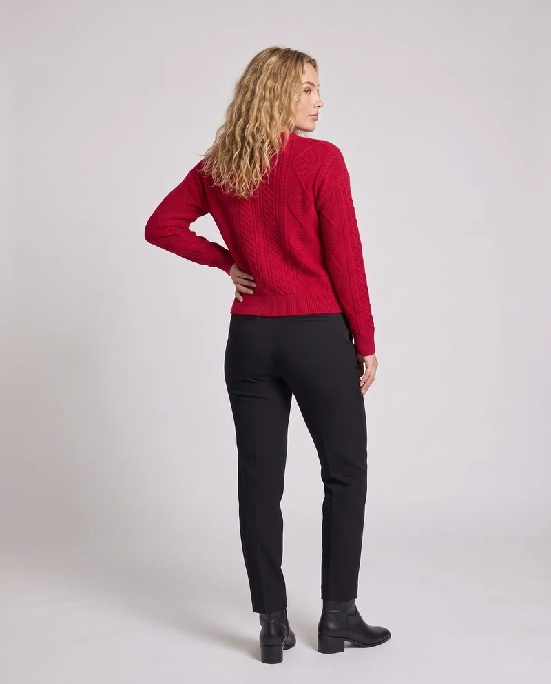 Damen Feiner Wollmix-Cardigan mit Zopfmuster, V‑Ausschnitt und Perlmuttknöpfen Nord Taschen