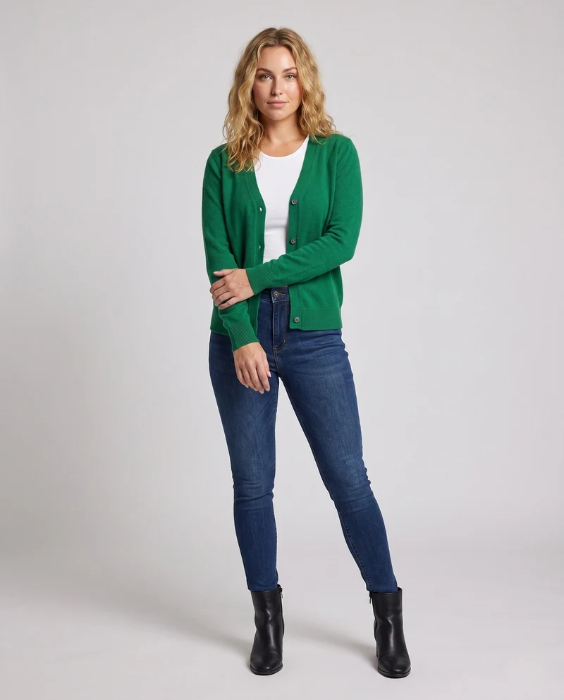 Damen Feiner V-Ausschnitt Strickcardigan mit Knopfleiste, langen Ärmeln und Kaschmir‑Mix Nord Taschen