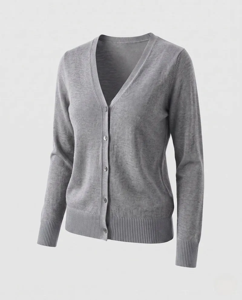 Damen Feiner V-Ausschnitt Strickcardigan mit Knopfleiste, langen Ärmeln und Kaschmir‑Mix Nord Taschen