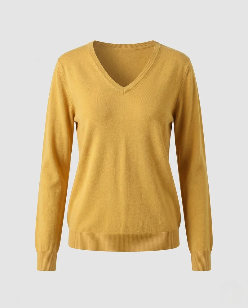 Damen Feiner V-Ausschnittpullover aus Baumwoll-Kaschmir-Mischung mit schmaler Schulternaht Nord Taschen