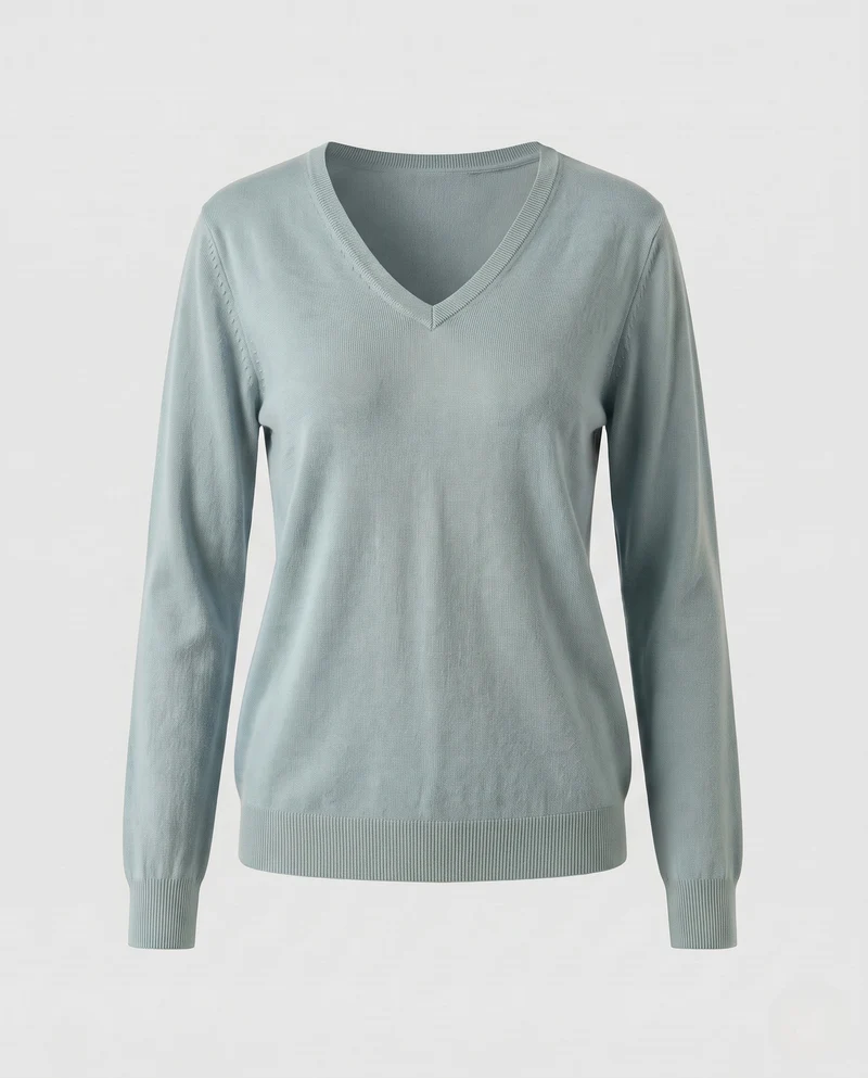 Damen Feiner V-Ausschnittpullover aus Baumwoll-Kaschmir-Mischung mit schmaler Schulternaht Nord Taschen