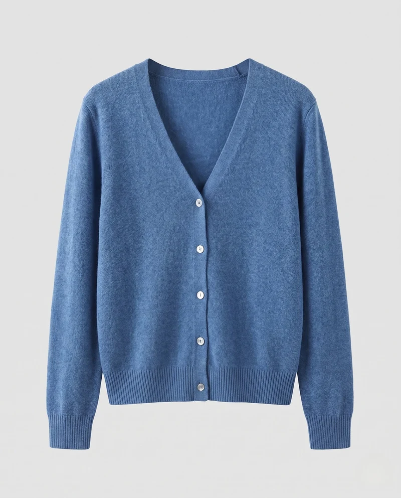 Damen Feiner V-Ausschnitt Kaschmir-Cardigan mit Perlmuttknöpfen Nord Taschen