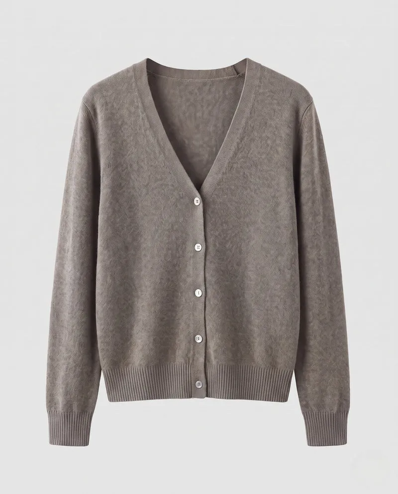 Damen Feiner V-Ausschnitt Kaschmir-Cardigan mit Perlmuttknöpfen Nord Taschen