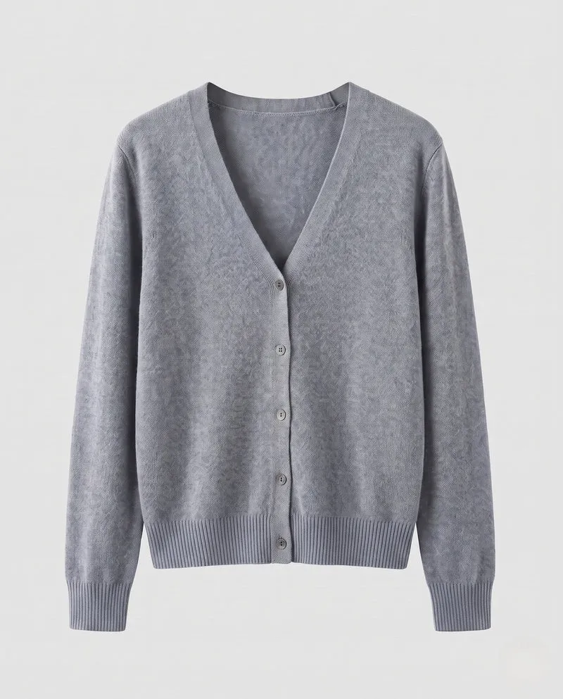 Damen Feiner V-Ausschnitt Kaschmir-Cardigan mit Perlmuttknöpfen Nord Taschen