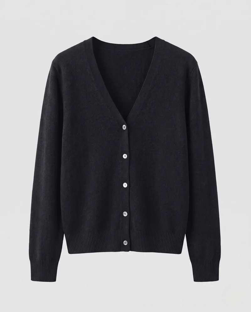 Damen Feiner V-Ausschnitt Kaschmir-Cardigan mit Perlmuttknöpfen Nord Taschen
