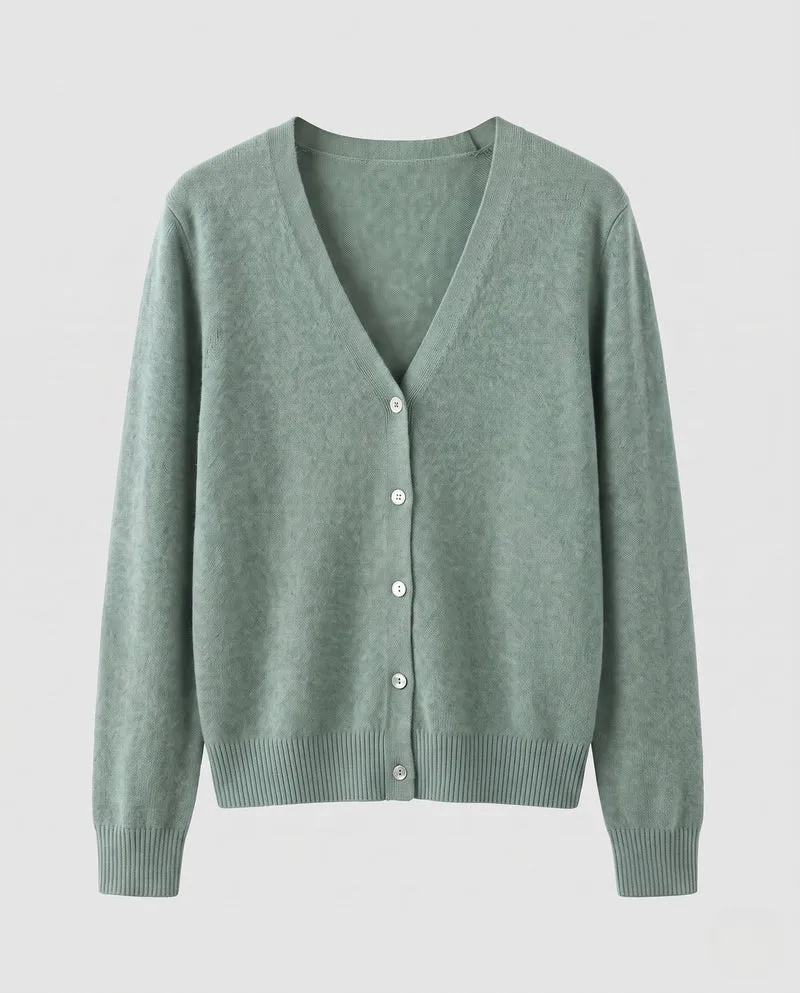 Damen Feiner V-Ausschnitt Kaschmir-Cardigan mit Perlmuttknöpfen Nord Taschen