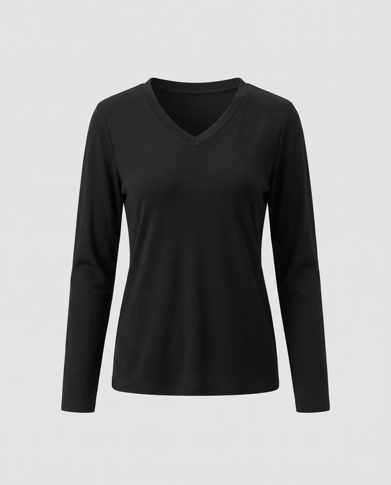Damen Feiner V-Ausschnitt-Feinstrickpullover mit fließender Silhouette Nord Taschen