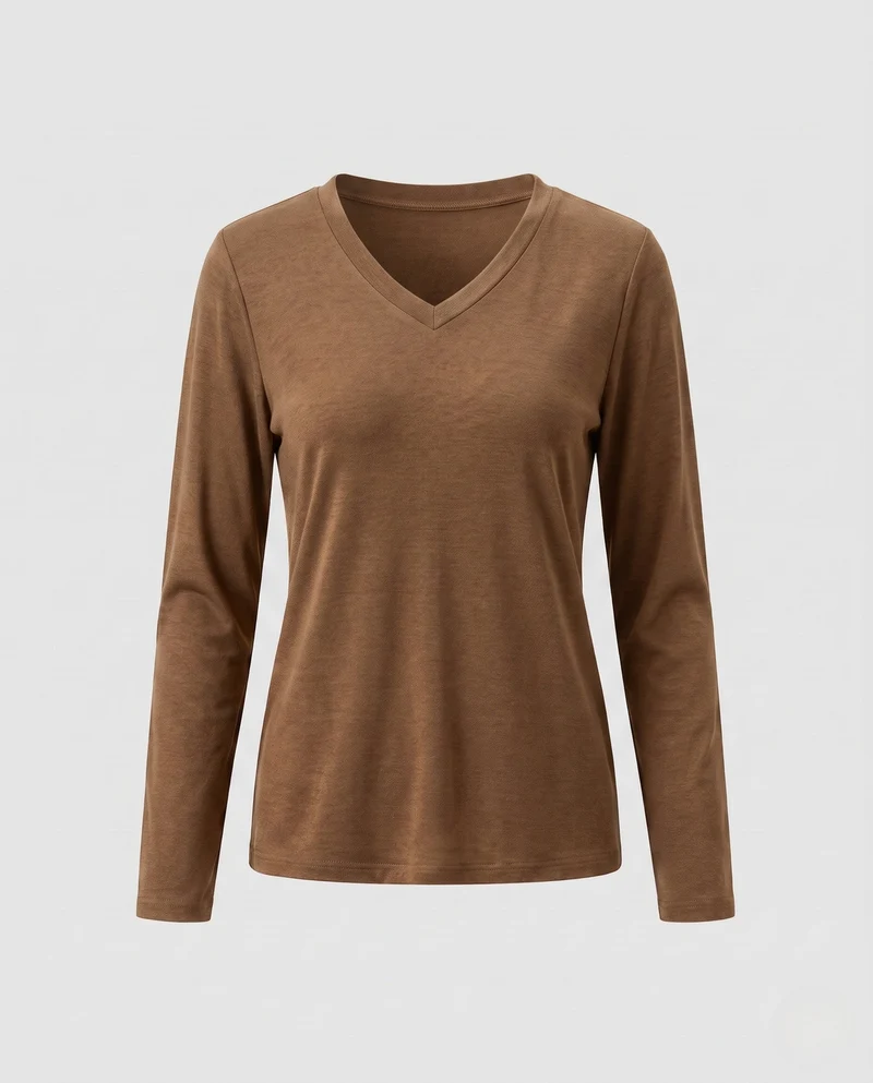 Damen Feiner V-Ausschnitt-Feinstrickpullover mit fließender Silhouette Nord Taschen