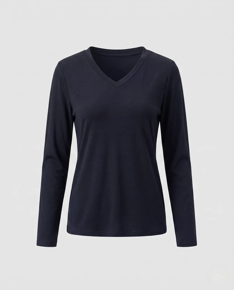 Damen Feiner V-Ausschnitt-Feinstrickpullover mit fließender Silhouette Nord Taschen