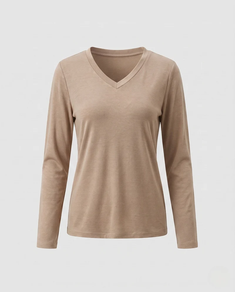 Damen Feiner V-Ausschnitt-Feinstrickpullover mit fließender Silhouette Nord Taschen
