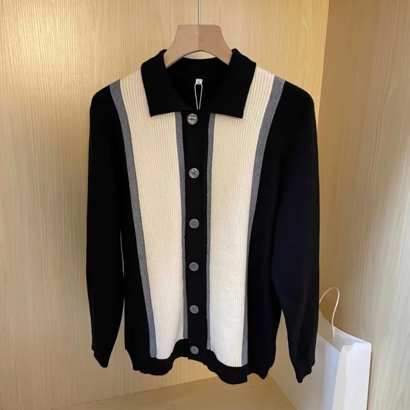 Damen Feinstrick-Cardigan mit Polokragen, kontrastierenden Rippeinsätzen und durchgehender Knopfleiste Nord Taschen