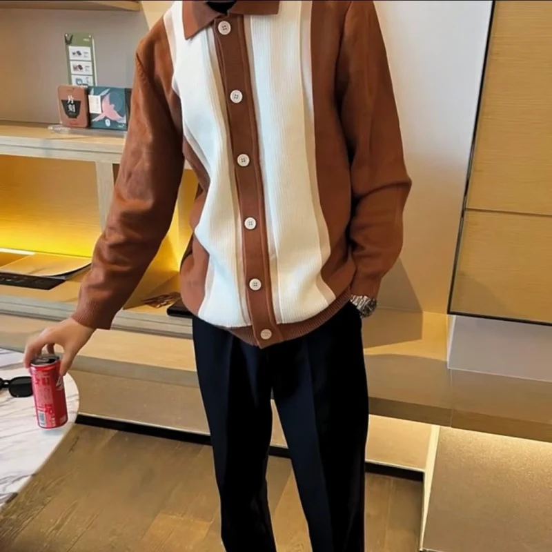 Damen Feinstrick-Cardigan mit Polokragen, kontrastierenden Rippeinsätzen und durchgehender Knopfleiste Nord Taschen