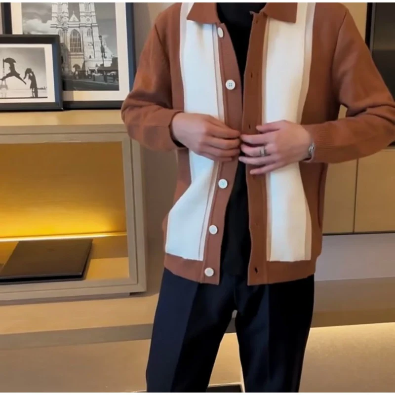 Damen Feinstrick-Cardigan mit Polokragen, kontrastierenden Rippeinsätzen und durchgehender Knopfleiste Nord Taschen