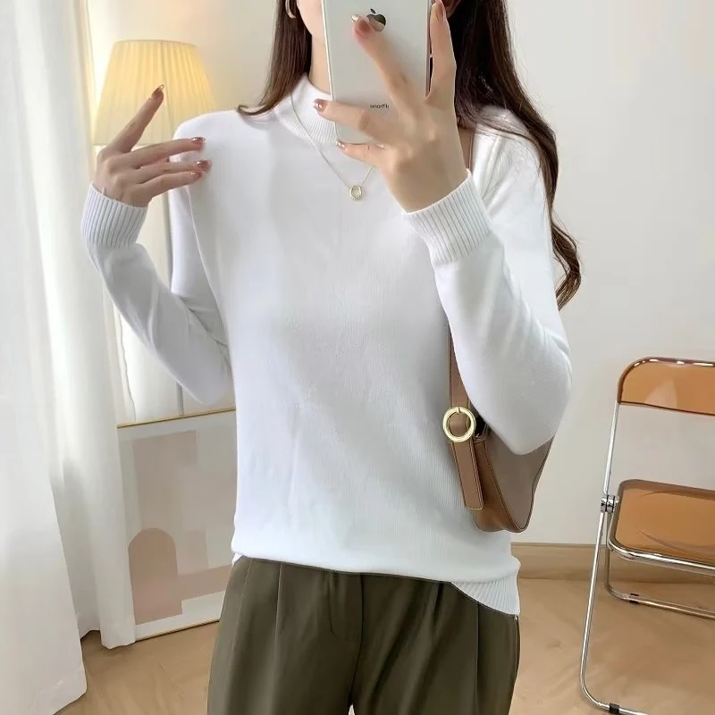 Damen Feiner Langarm-Feinstrickpullover mit schmalem Stehkragen und gerippten Bündchen Nord Taschen