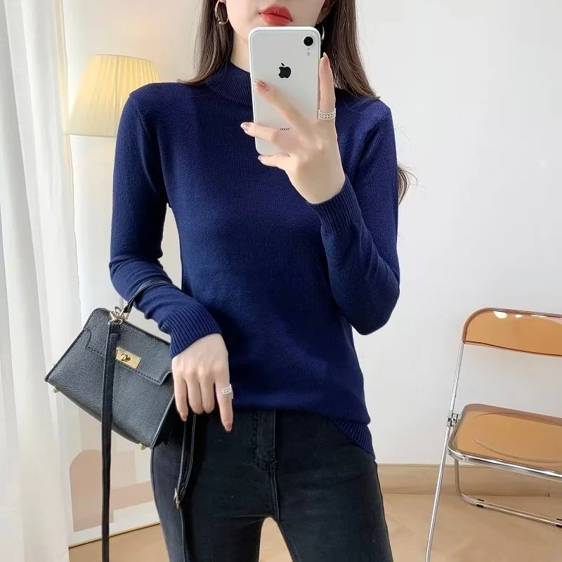Damen Feiner Langarm-Feinstrickpullover mit schmalem Stehkragen und gerippten Bündchen Nord Taschen