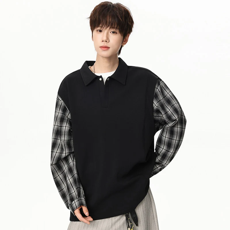 Unisex Oversize-Pullover mit Polokragen und karierter Ärmelkonstruktion Nord Taschen