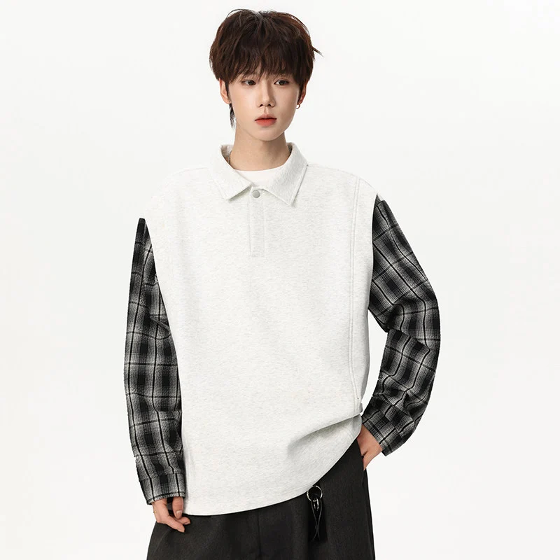 Unisex Oversize-Pullover mit Polokragen und karierter Ärmelkonstruktion Nord Taschen