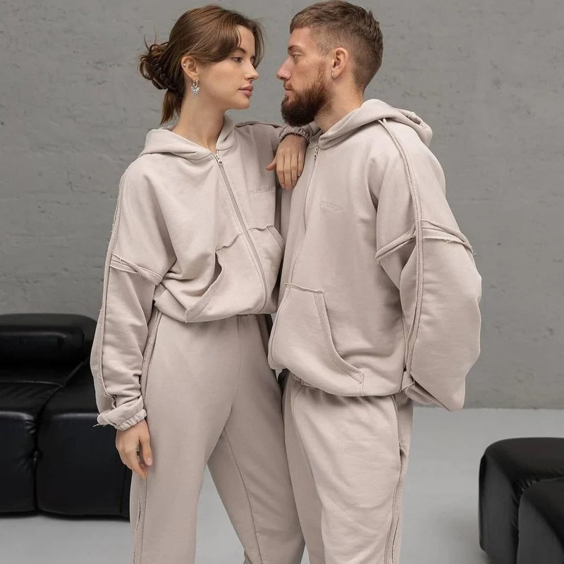 Unisex Oversize Hoodie-Set aus weichem Fleece mit Reißverschluss und Jogginghose Nord Taschen