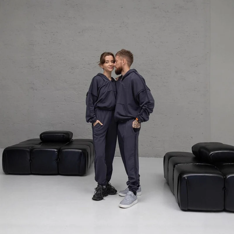 Unisex Oversize Hoodie-Set aus weichem Fleece mit Reißverschluss und Jogginghose Nord Taschen