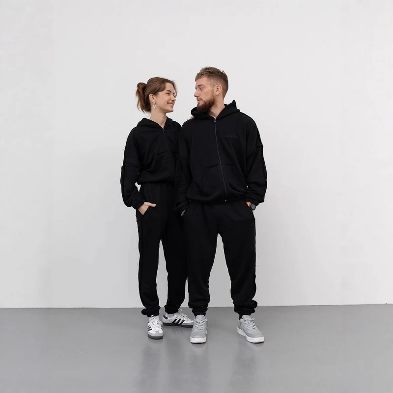 Unisex Oversize Hoodie-Set aus weichem Fleece mit Reißverschluss und Jogginghose Nord Taschen