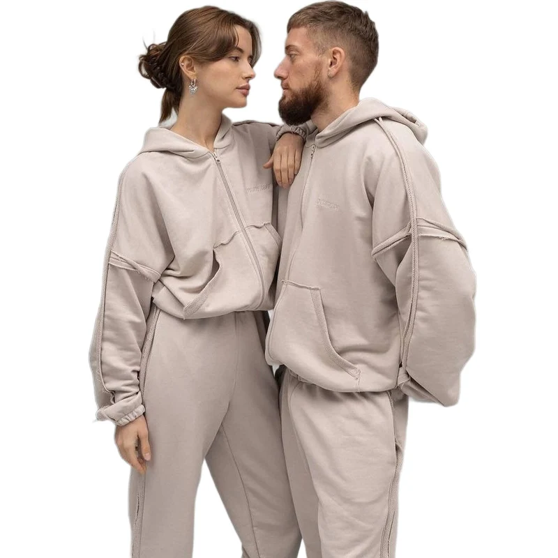 Unisex Oversize Hoodie-Set aus weichem Fleece mit Reißverschluss und Jogginghose Nord Taschen
