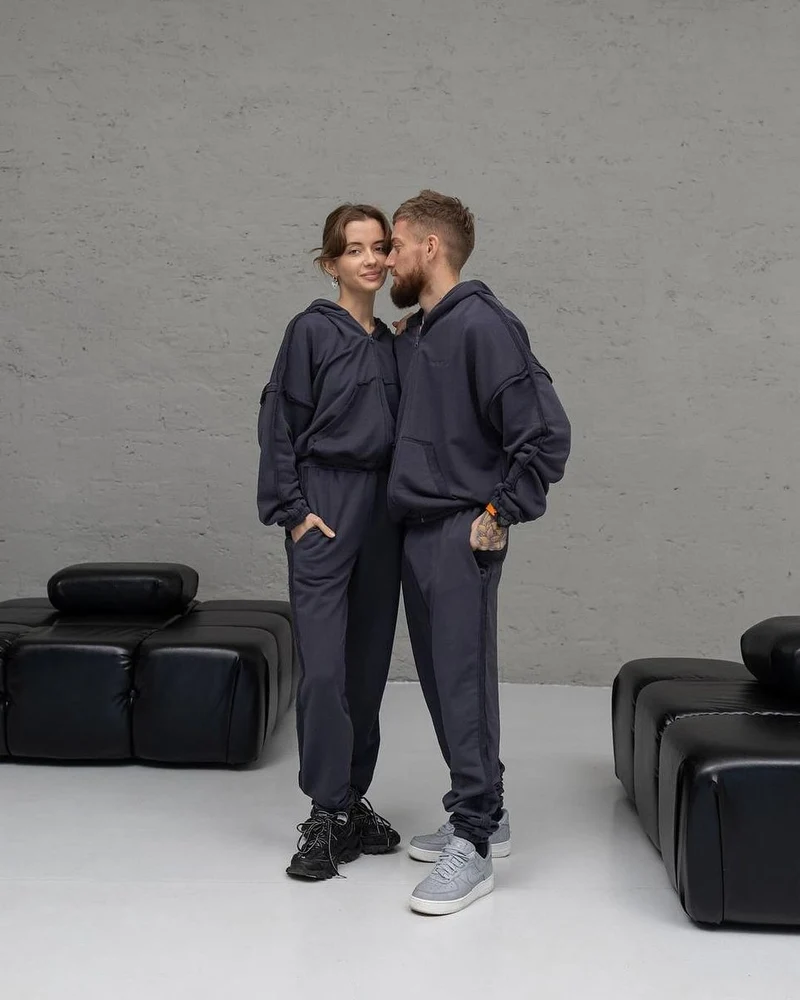 Unisex Oversize Hoodie-Set aus weichem Fleece mit Reißverschluss und Jogginghose Nord Taschen