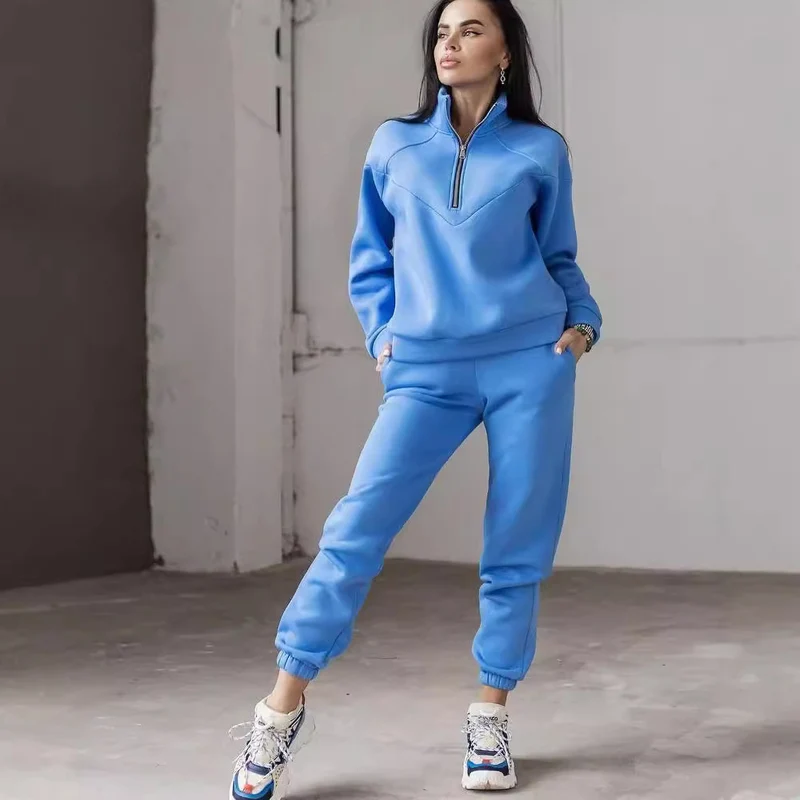 Damen Zweiteiliges Sweat-Loungewear-Set mit Troyer-Reißverschluss und elastischer Jogginghose Nord Taschen