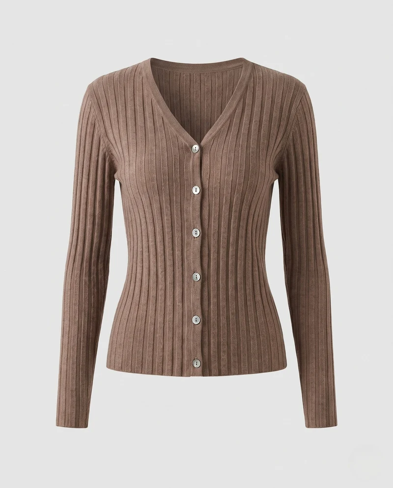Damen Feiner gerippter Knopfcardigan mit kaschmirähnlicher Haptik und taillierter Silhouette Nord Taschen