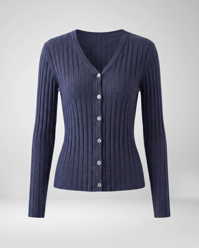 Damen Feiner gerippter Knopfcardigan mit kaschmirähnlicher Haptik und taillierter Silhouette Nord Taschen