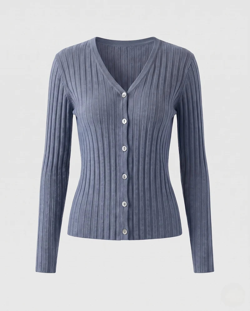 Damen Feiner gerippter Knopfcardigan mit kaschmirähnlicher Haptik und taillierter Silhouette Nord Taschen