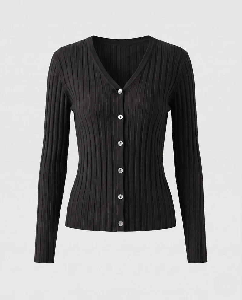 Damen Feiner gerippter Knopfcardigan mit kaschmirähnlicher Haptik und taillierter Silhouette Nord Taschen