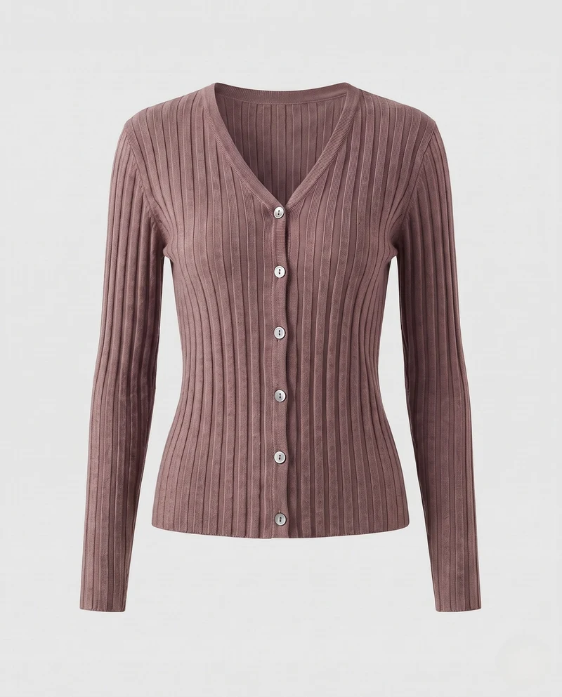 Damen Feiner gerippter Knopfcardigan mit kaschmirähnlicher Haptik und taillierter Silhouette Nord Taschen