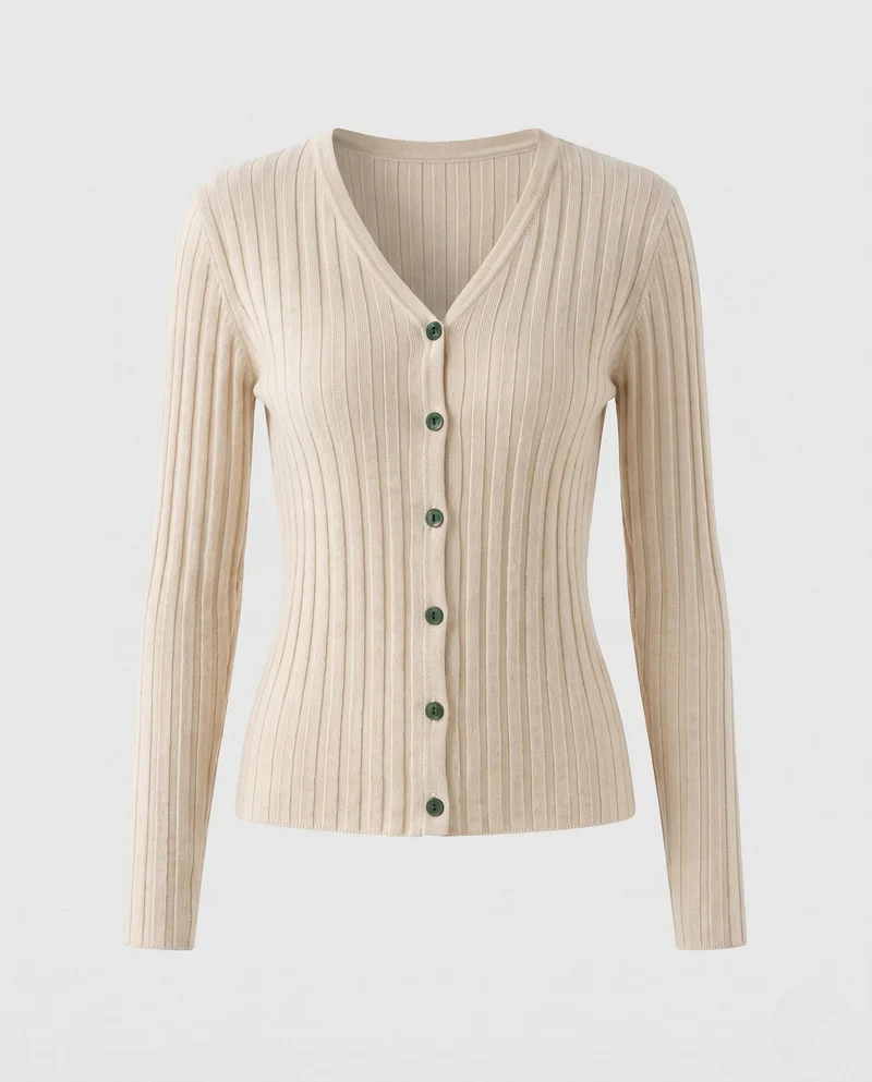 Damen Feiner gerippter Knopfcardigan mit kaschmirähnlicher Haptik und taillierter Silhouette Nord Taschen