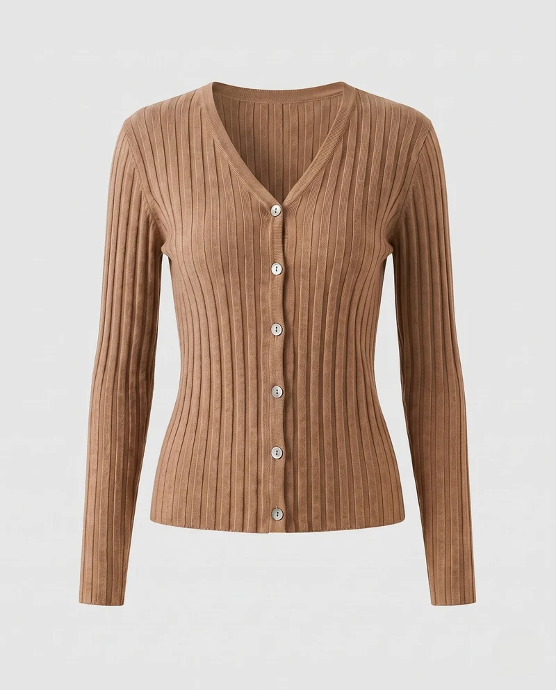 Damen Feiner gerippter Knopfcardigan mit kaschmirähnlicher Haptik und taillierter Silhouette Nord Taschen
