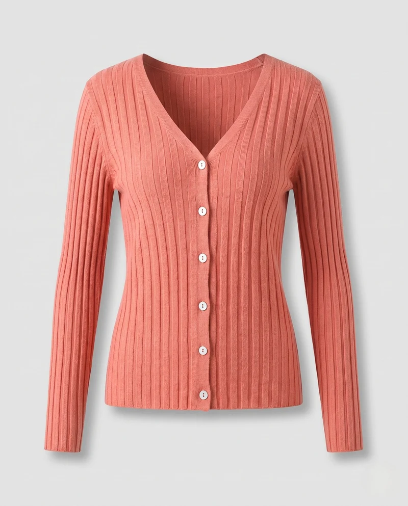 Damen Feiner gerippter Knopfcardigan mit kaschmirähnlicher Haptik und taillierter Silhouette Nord Taschen