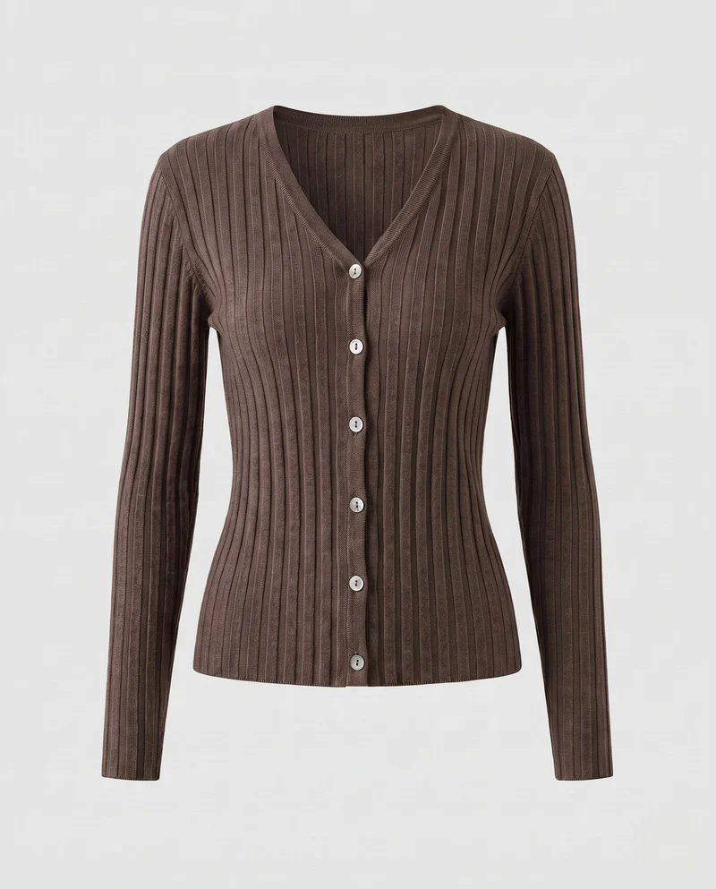 Damen Feiner gerippter Knopfcardigan mit kaschmirähnlicher Haptik und taillierter Silhouette Nord Taschen