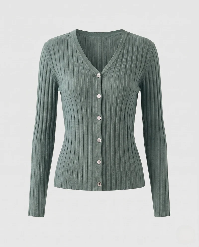 Damen Feiner gerippter Knopfcardigan mit kaschmirähnlicher Haptik und taillierter Silhouette Nord Taschen